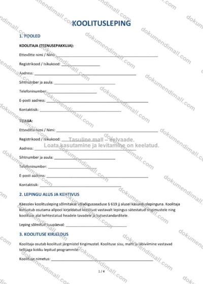 Koolitusleping | Lepingumall – Allalaaditav Word & PDF — dokumendimall DOCX-vormingus