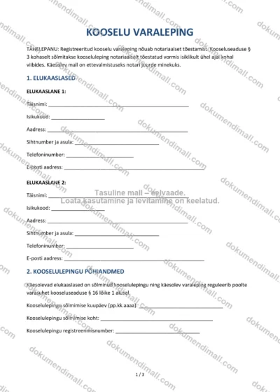Kooselu Varaleping | Lepingumall – Allalaaditav Word & PDF — dokumendimall DOCX-vormingus