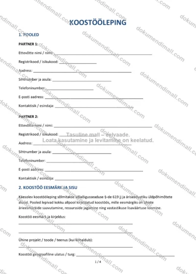 Koostööleping | Lepingumall – Allalaaditav Word & PDF — dokumendimall DOCX-vormingus