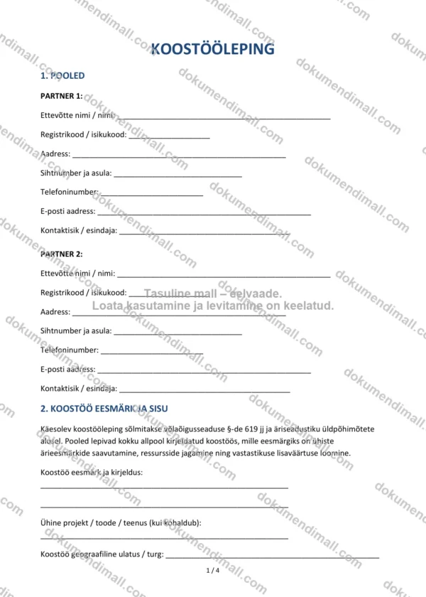 Koostööleping | Lepingumall – Allalaaditav Word & PDF