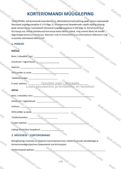 Korteriomandi Müügileping | Lepingumall – Allalaaditav Word & PDF — dokumendimall DOCX-vormingus