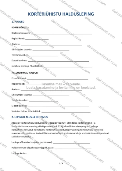 Korteriühistu Haldusleping | Lepingumall – Allalaaditav Word & PDF — dokumendimall DOCX-vormingus