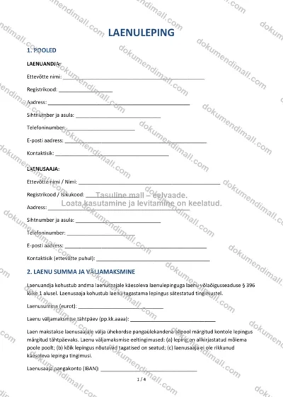 Laenuleping | Lepingumall – Allalaaditav Word & PDF — dokumendimall DOCX-vormingus