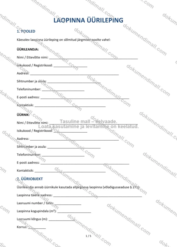 Laopinna Üürileping | Lepingumall – Allalaaditav Word & PDF