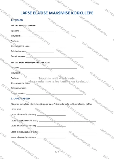 Lapse Elatise Maksmise Kokkulepe | Lepingumall – Allalaaditav Word & PDF — dokumendimall DOCX-vormingus