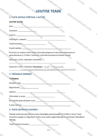 Leiutise Teade | Lepingumall – Allalaaditav Word & PDF — dokumendimall DOCX-vormingus