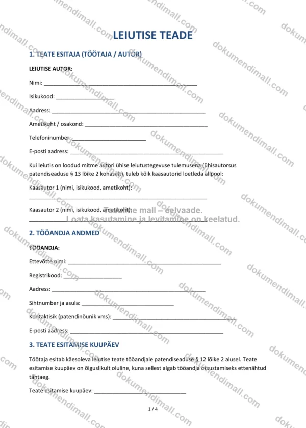 Leiutise Teade | Lepingumall – Allalaaditav Word & PDF