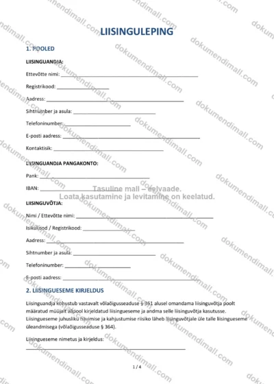 Liisinguleping | Lepingumall – Allalaaditav Word & PDF — dokumendimall DOCX-vormingus