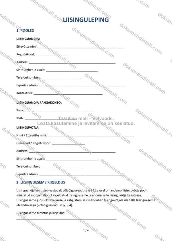 Liisinguleping | Lepingumall – Allalaaditav Word & PDF