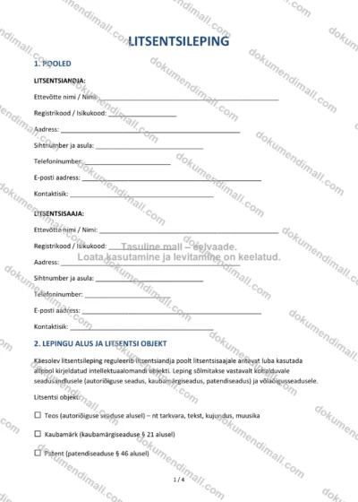 Litsentsileping | Lepingumall – Allalaaditav Word & PDF — dokumendimall DOCX-vormingus