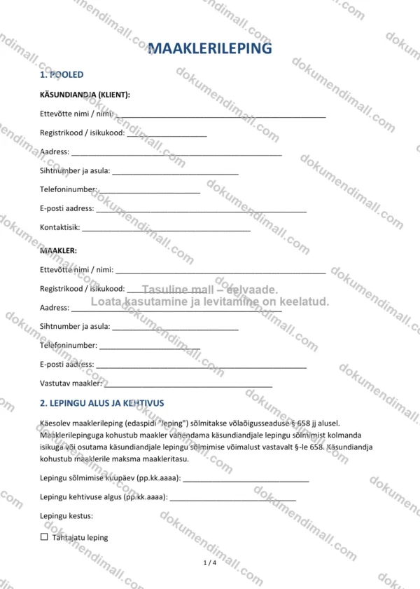 Maaklerileping | Lepingumall – Allalaaditav Word & PDF
