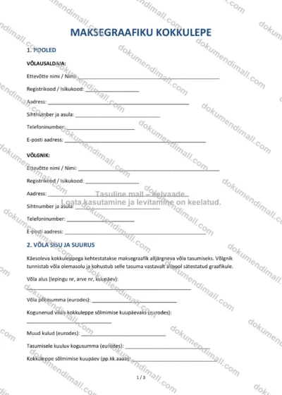 Maksegraafiku Kokkulepe | Lepingumall – Allalaaditav Word & PDF — dokumendimall DOCX-vormingus