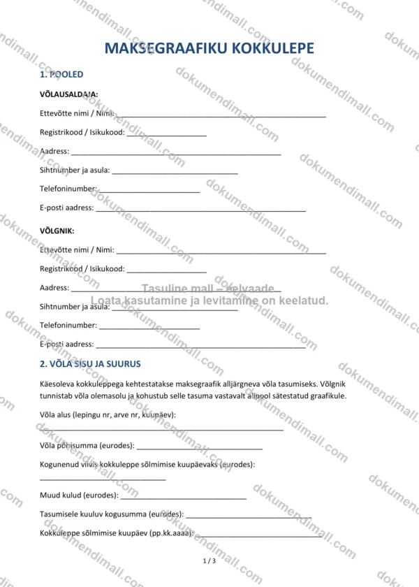 Maksegraafiku Kokkulepe | Lepingumall – Allalaaditav Word & PDF