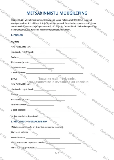 Metsakinnistu Müügileping | Lepingumall – Allalaaditav Word & PDF — dokumendimall DOCX-vormingus