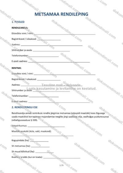 Metsamaa Rendileping | Lepingumall – Allalaaditav Word & PDF — dokumendimall DOCX-vormingus