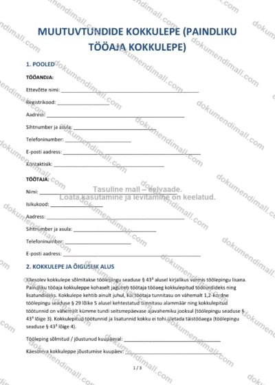 Muutuvtundide Kokkulepe | Lepingumall – Allalaaditav Word & PDF — dokumendimall DOCX-vormingus