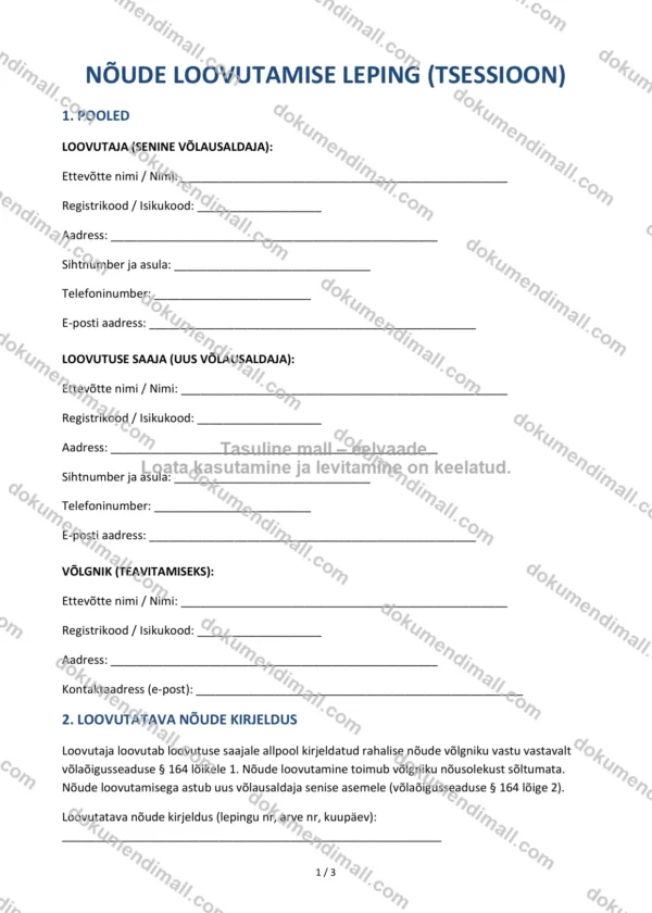 Nõude Loovutamise Leping | Lepingumall – Allalaaditav Word & PDF