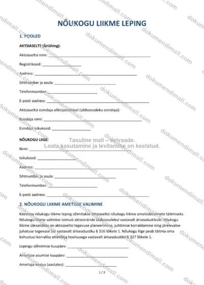 Nõukogu Liikme Leping | Lepingumall – Allalaaditav Word & PDF — dokumendimall DOCX-vormingus