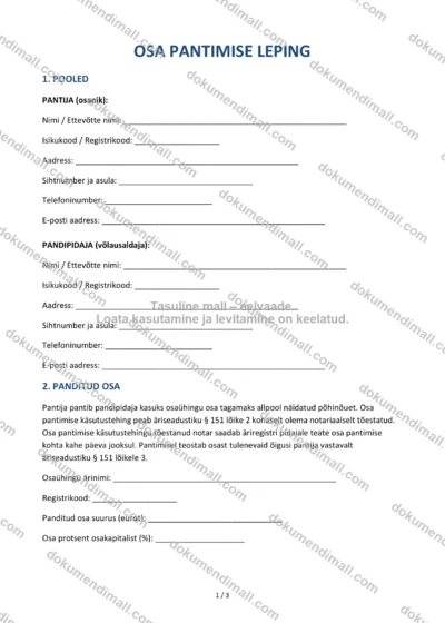 Osa Pantimise Leping | Lepingumall – Allalaaditav Word & PDF — dokumendimall DOCX-vormingus