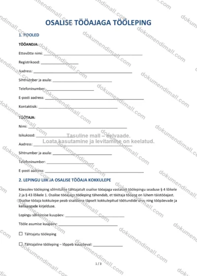 Osalise Tööajaga Tööleping | Lepingumall – Allalaaditav Word & PDF — dokumendimall DOCX-vormingus