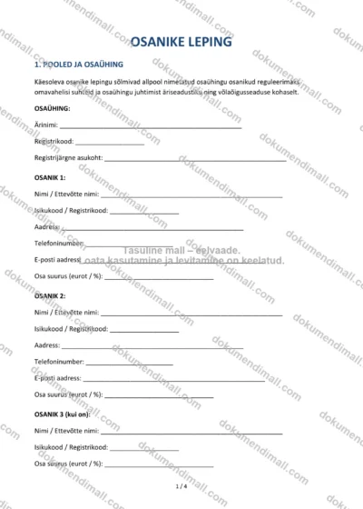 Osanike Leping | Lepingumall – Allalaaditav Word & PDF — dokumendimall DOCX-vormingus