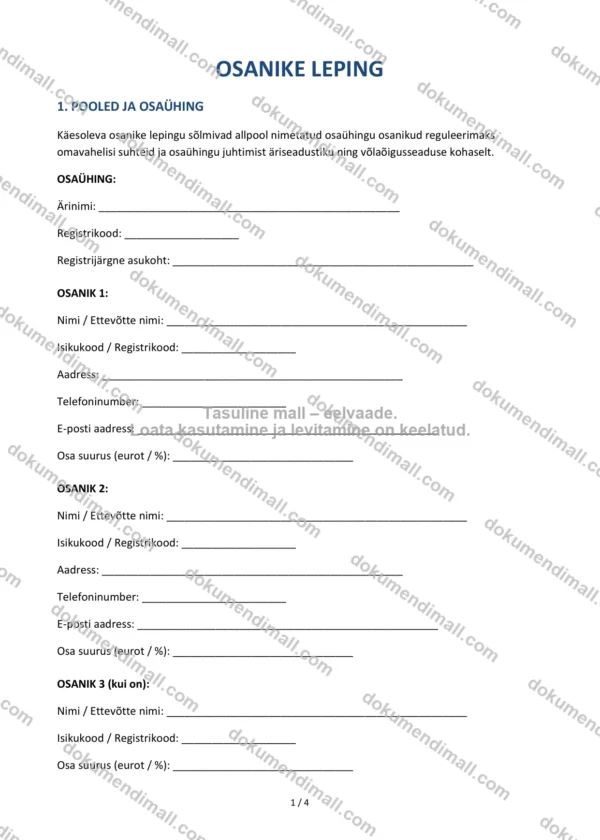 Osanike Leping | Lepingumall – Allalaaditav Word & PDF