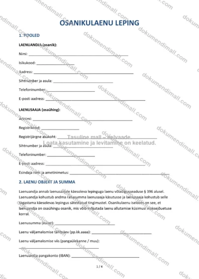 Osanikulaenu Leping | Lepingumall – Allalaaditav Word & PDF — dokumendimall DOCX-vormingus