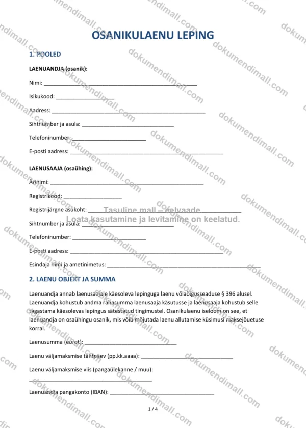 Osanikulaenu Leping | Lepingumall – Allalaaditav Word & PDF
