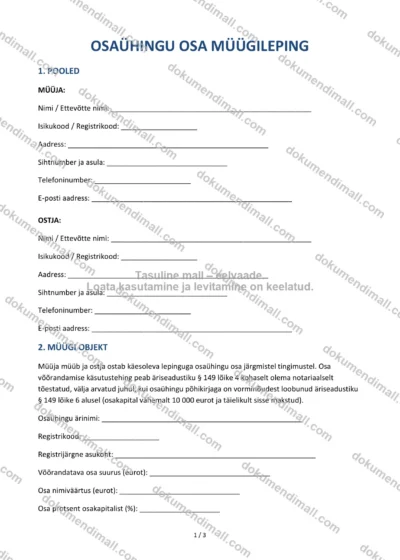 Osaühingu Osa Müügileping | Lepingumall – Allalaaditav Word & PDF — dokumendimall DOCX-vormingus