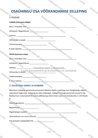Osaühingu Osa Võõrandamise Eelleping | Lepingumall – Allalaaditav Word & PDF — dokumendimall DOCX-vormingus