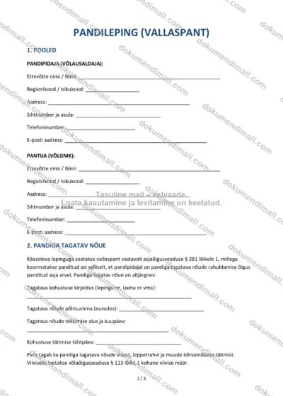 Pandileping | Lepingumall – Allalaaditav Word & PDF — dokumendimall DOCX-vormingus