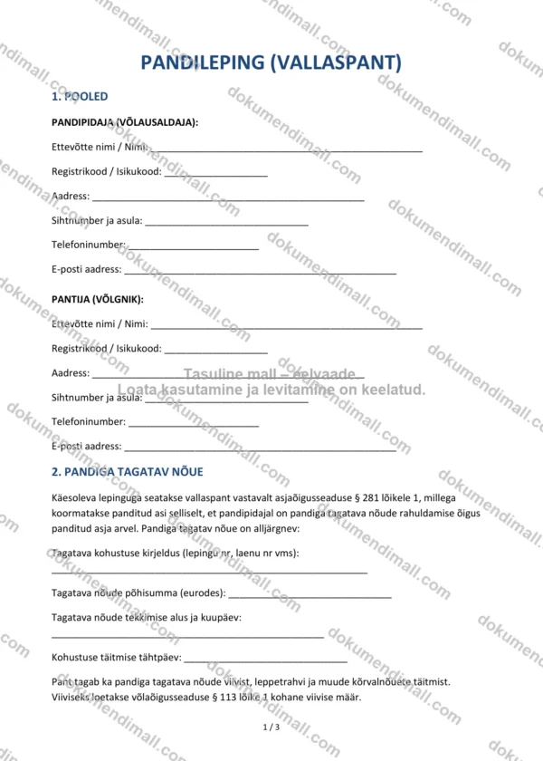 Pandileping | Lepingumall – Allalaaditav Word & PDF