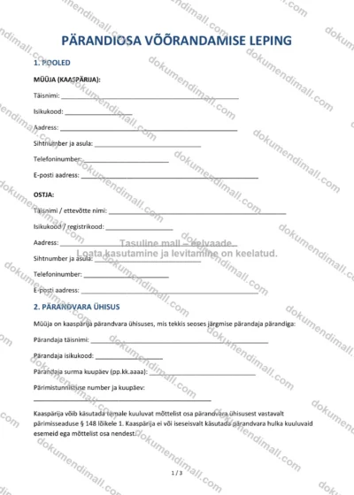 Pärandiosa Võõrandamise Leping | Lepingumall – Allalaaditav Word & PDF — dokumendimall DOCX-vormingus