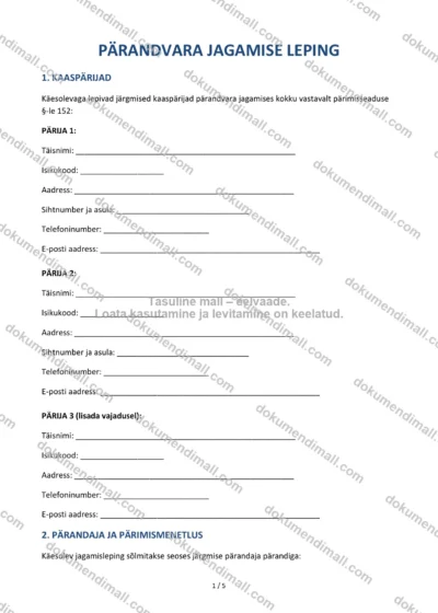 Pärandvara Jagamise Leping | Lepingumall – Allalaaditav Word & PDF — dokumendimall DOCX-vormingus