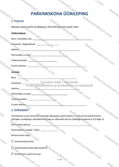 Parkimiskoha Üürileping | Lepingumall – Allalaaditav Word & PDF — dokumendimall DOCX-vormingus