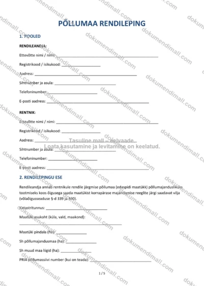 Põllumaa Rendileping | Lepingumall – Allalaaditav Word & PDF — dokumendimall DOCX-vormingus