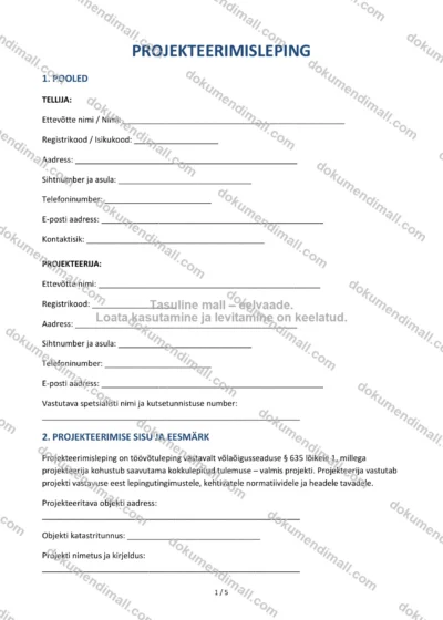 Projekteerimisleping | Lepingumall – Allalaaditav Word & PDF — dokumendimall DOCX-vormingus