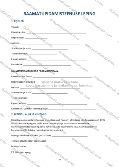 Raamatupidamisteenuse Leping | Lepingumall – Allalaaditav Word & PDF — dokumendimall DOCX-vormingus