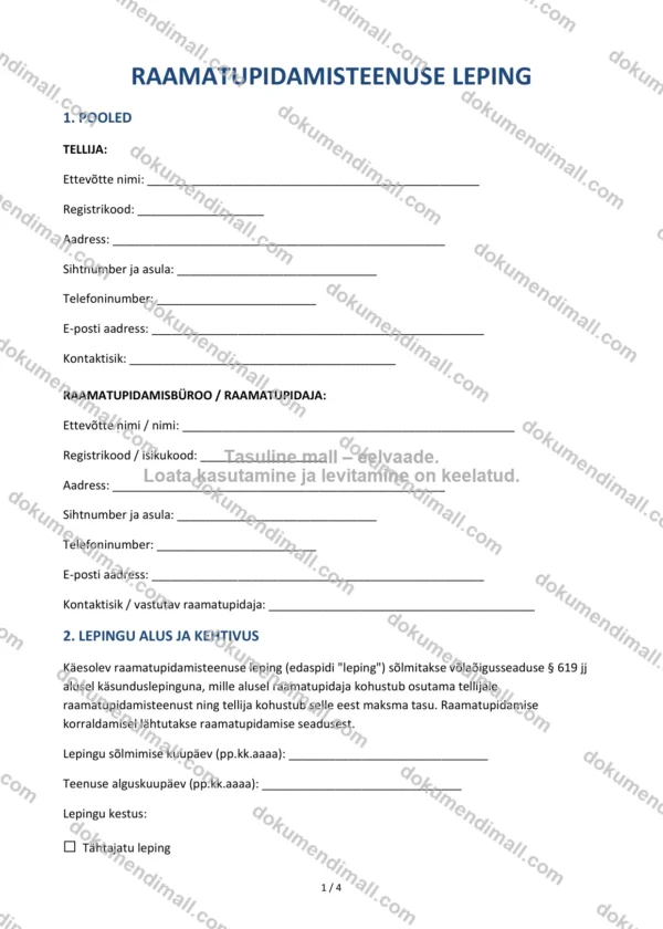 Raamatupidamisteenuse Leping | Lepingumall – Allalaaditav Word & PDF