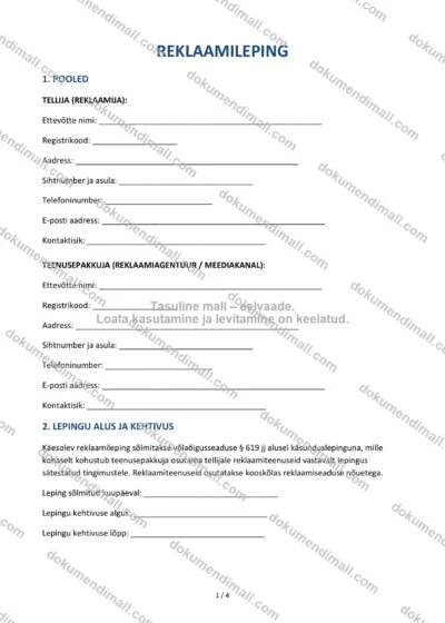 Reklaamileping | Lepingumall – Allalaaditav Word & PDF — dokumendimall DOCX-vormingus