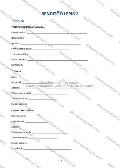 Renditöö Leping | Lepingumall – Allalaaditav Word & PDF — dokumendimall DOCX-vormingus
