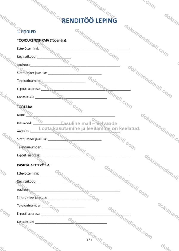 Renditöö Leping | Lepingumall – Allalaaditav Word & PDF