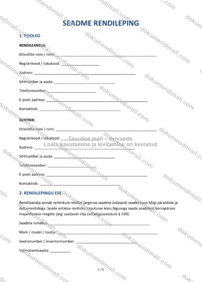 Seadme Rendileping | Lepingumall – Allalaaditav Word & PDF — dokumendimall DOCX-vormingus