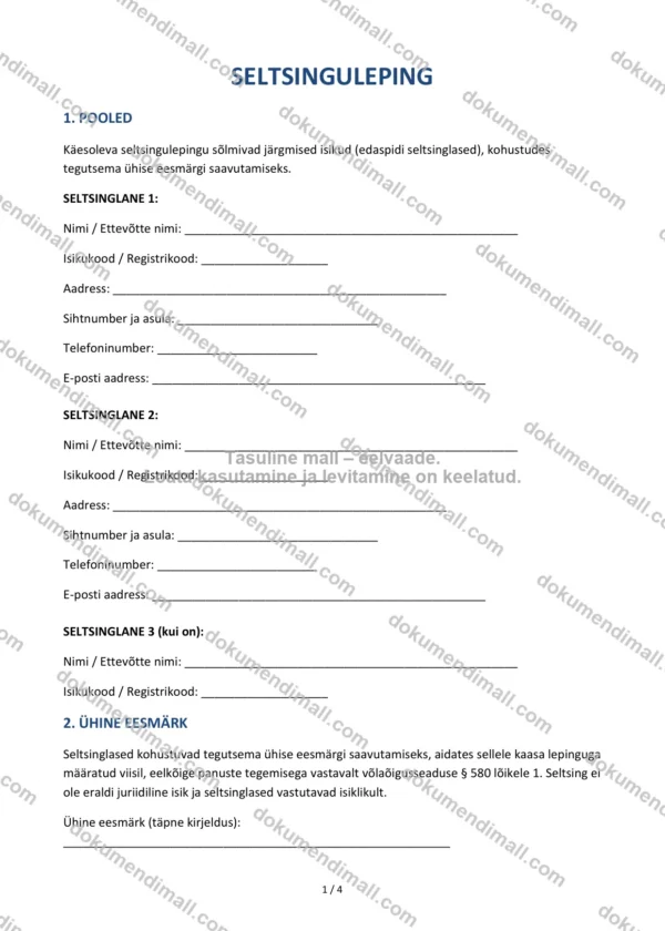 Seltsinguleping | Lepingumall – Allalaaditav Word & PDF