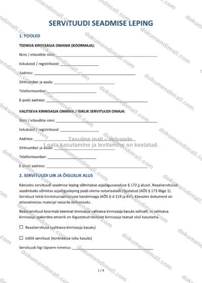 Servituudi Seadmise Leping | Lepingumall – Allalaaditav Word & PDF — dokumendimall DOCX-vormingus