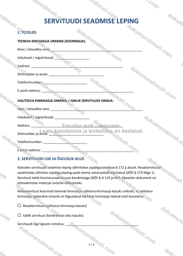 Servituudi Seadmise Leping | Lepingumall – Allalaaditav Word & PDF