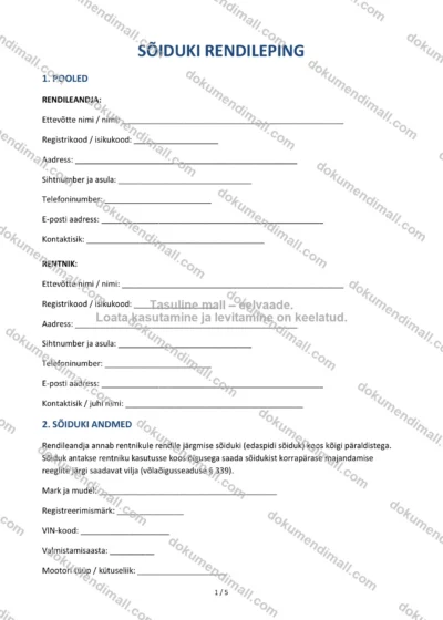 Sõiduki Rendileping | Lepingumall – Allalaaditav Word & PDF — dokumendimall DOCX-vormingus