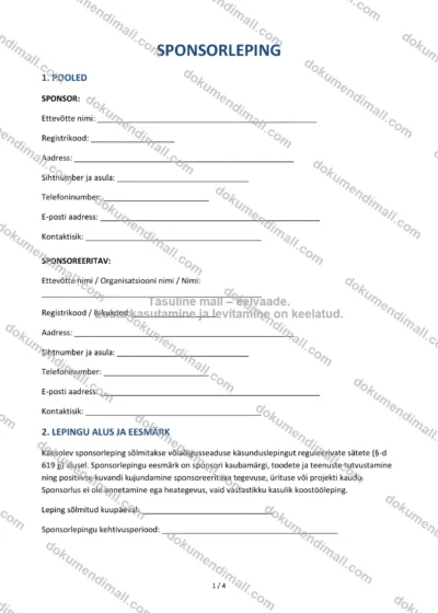 Sponsorleping | Lepingumall – Allalaaditav Word & PDF — dokumendimall DOCX-vormingus