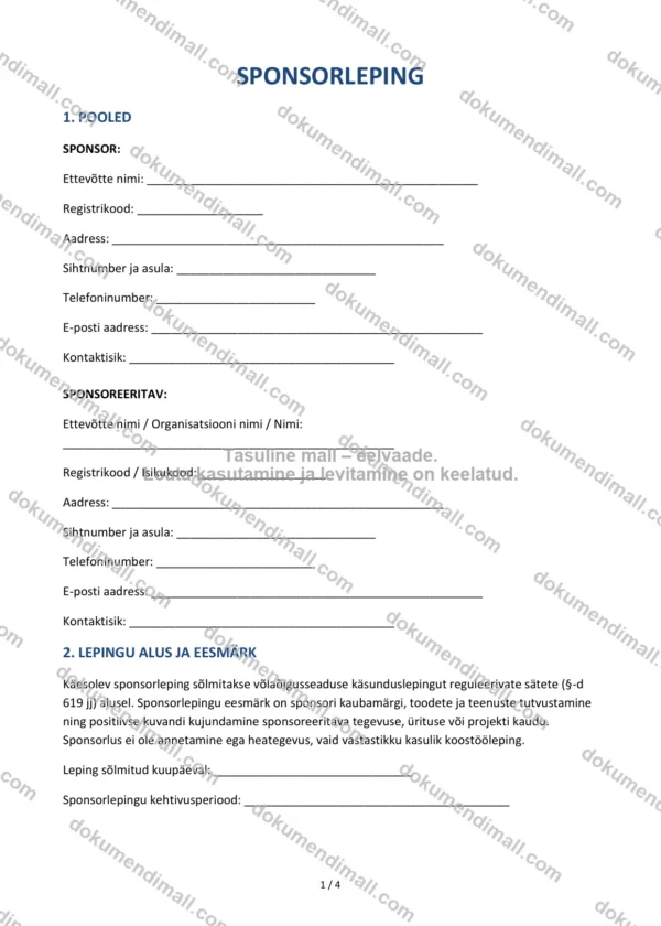 Sponsorleping | Lepingumall – Allalaaditav Word & PDF