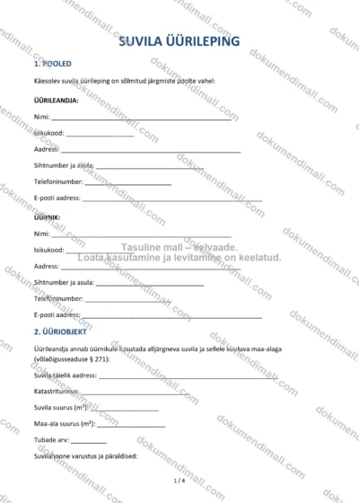 Suvila Üürileping | Lepingumall – Allalaaditav Word & PDF — dokumendimall DOCX-vormingus